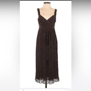 WHBM Brown Sleeveless Empire Waist Ruffle Hem Pleated Midi Formal Dress